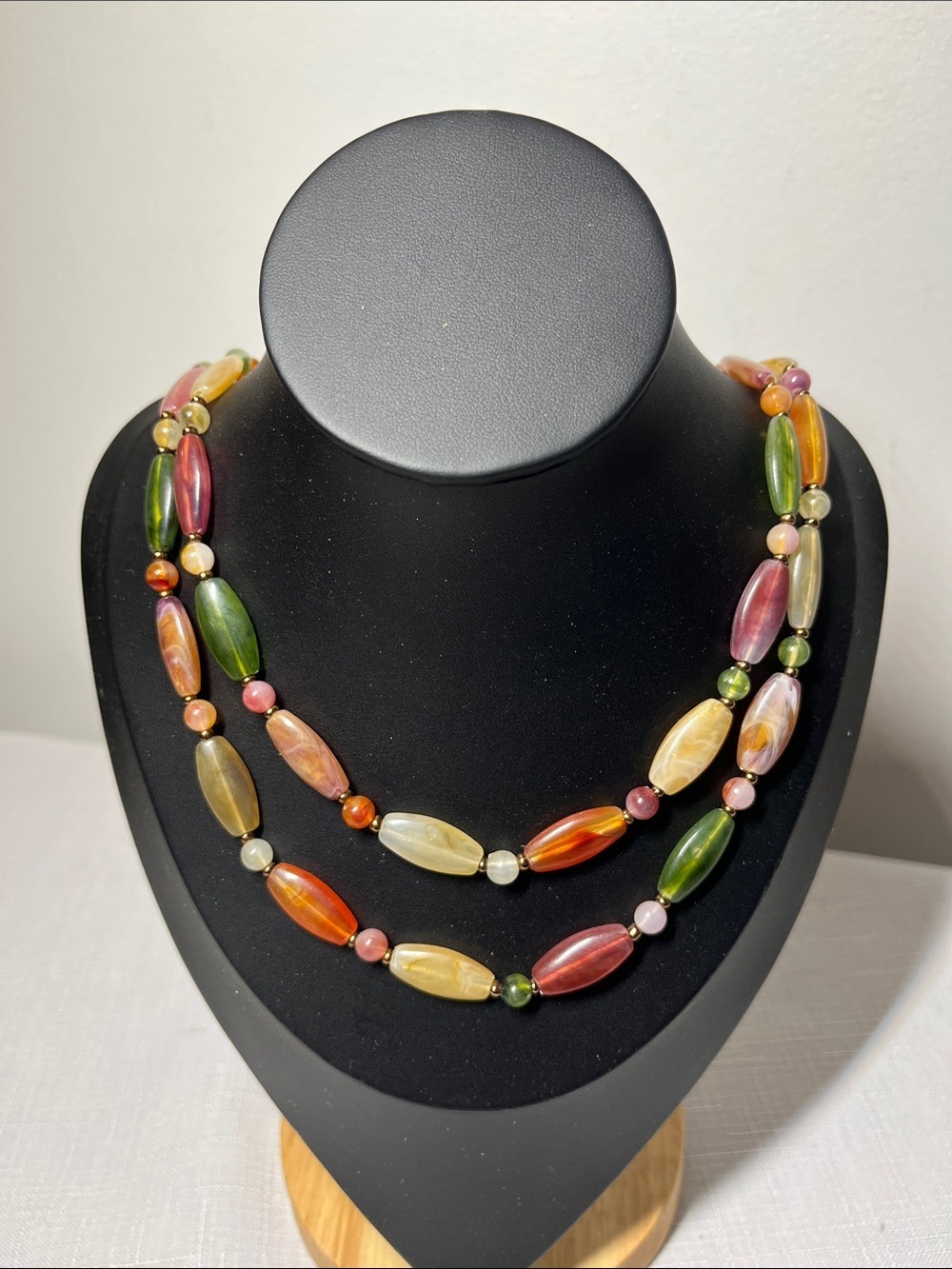 Vintage Multicolor Bead Double-Strand Necklace. Plastic. Beautiful
